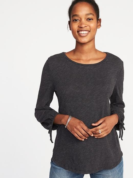 Old Navy Womens Relaxed Tie-cuff Thick-knit Tee For Women Black Size Xs