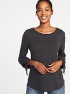 Old Navy Womens Relaxed Tie-cuff Thick-knit Tee For Women Black Size Xs