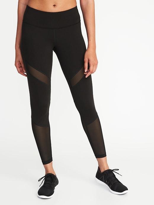 Old Navy Womens Mid-rise 7/8-length Mesh-trim Leggings For Women Black Size S