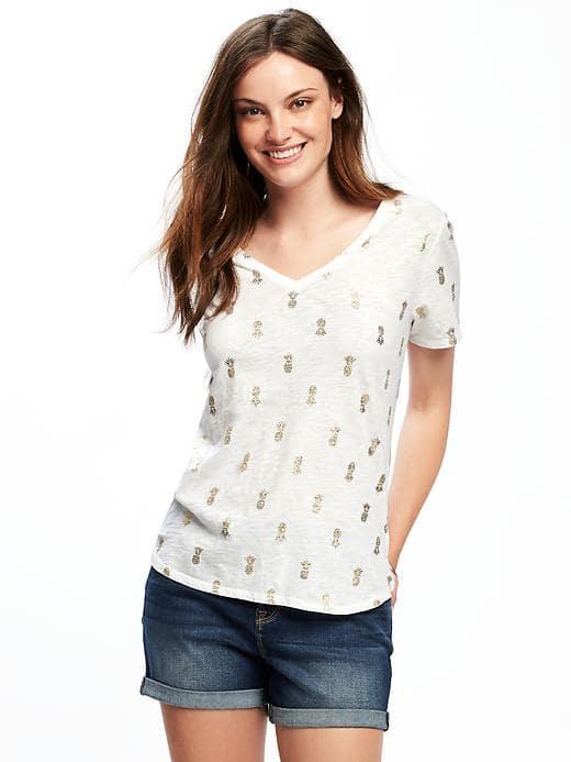 Old Navy Everywear Curved Hem Slub Knit Tee For Women - Pineapples