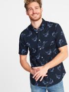 Old Navy Mens Slim-fit Built-in Flex Printed Shirt For Men Navy Blue Print Size M