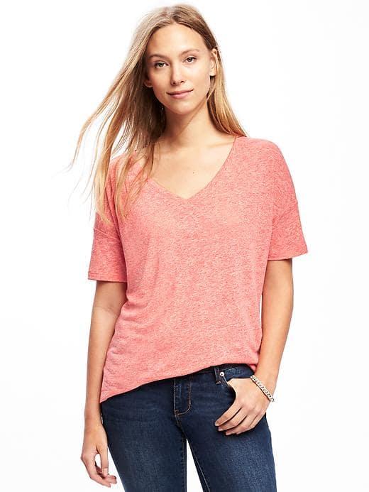 Old Navy Linen Blend Boyfriend Tee For Women - Coral Tropics