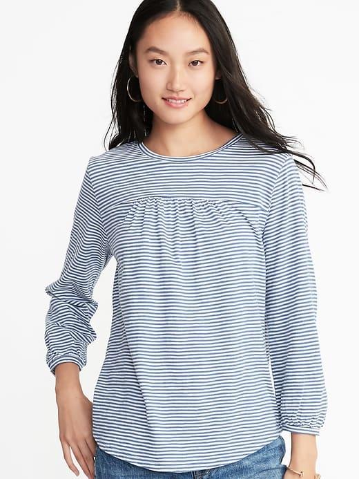 Old Navy Womens Relaxed Shirred-yoke Top For Women Blue Stripe Size M