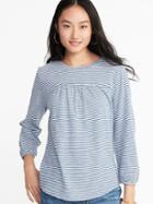 Old Navy Womens Relaxed Shirred-yoke Top For Women Blue Stripe Size M