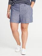 Old Navy Womens Mid-rise Linen-blend Plus-size Everyday Shorts (7) Night Flight Size 18