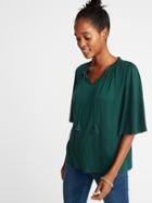 Old Navy Womens Crinkle-jersey Tie-neck Bell-sleeve Top For Women Botanical Green Size L