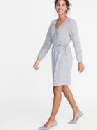 Waist-defined Patterned Wrap-front Dress For Women