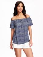 Old Navy Relaxed Off The Shoulder Swing Tee For Women - Dark Sea Blue Print