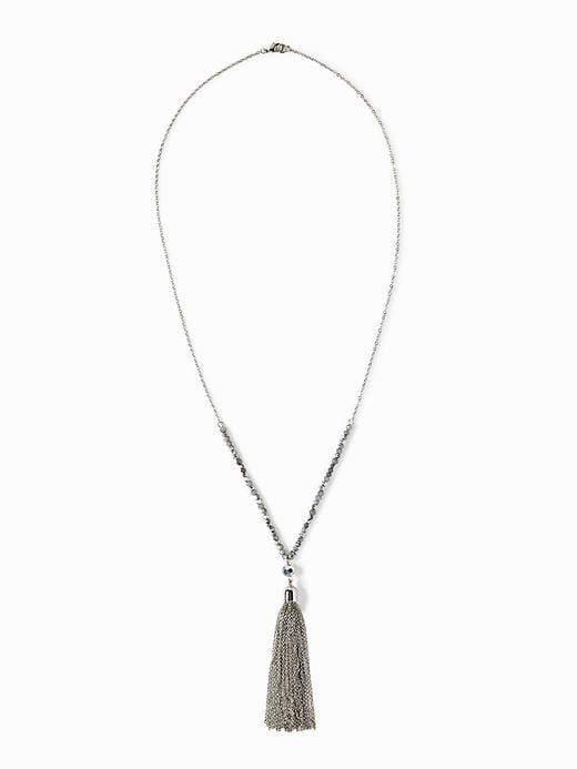Old Navy Beaded Tassel Chain Pendant For Women - Gray