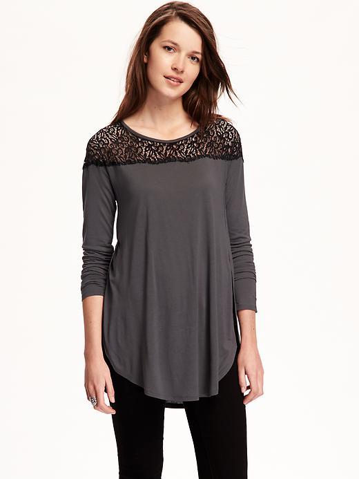 Old Navy Relaxed Tulip Hem Lace Top - Dark Steel