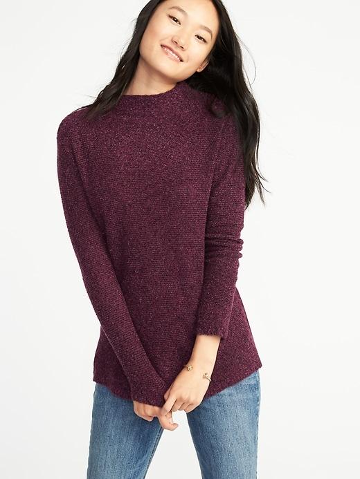 Old Navy Womens Mock-neck Boucl Sweater For Women Red Stripe Size L