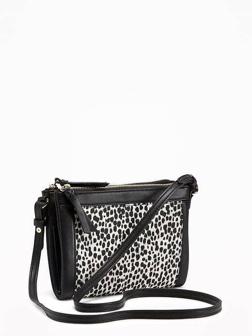 Old Navy Double Zip Crossbody Bag For Women - Black Animal