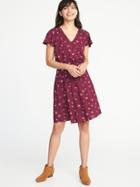 Old Navy Womens Waist-defined V-neck Dress For Women Purple Ditsy Floral Size M