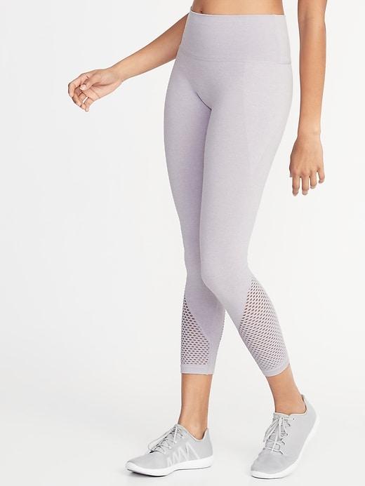 Old Navy Womens High-rise Mesh-trim 7/8-length Performance Leggings For Women Wood Violet Size M
