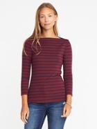 Old Navy Classic Semi Fitted Tee For Women - Burgundy Stripe