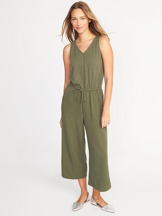 Old Navy Womens Wide-leg Boucl-jersey Jumpsuit For Women Matcha Green Size L