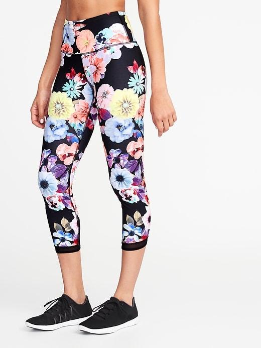 Old Navy Womens High-rise Mesh-hem Compression Crops For Women Pink Floral Size M