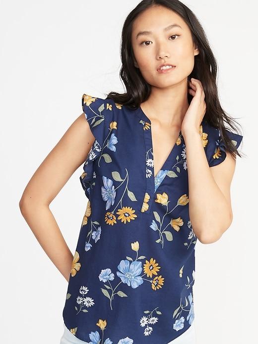 Old Navy Womens Relaxed Sleeveless Popover Top For Women Navy Floral Size L