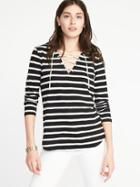 Old Navy Womens Relaxed Lace-up Mariner-knit Top For Women Black Stripe Top Size S