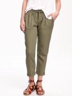 Old Navy Linen Blend Cropped Pants For Women - Dried Grasses