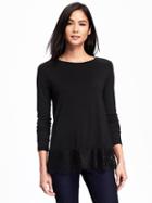 Old Navy Relaxed Lace Trim Top For Women - Black