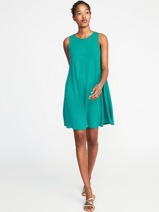 Old Navy Womens Sleeveless Linen-blend Swing Dress For Women I Can';t Teal Size M