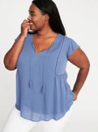 Old Navy Womens Plus-size Flutter-sleeve Swing Top Chambray Blue Size 1x