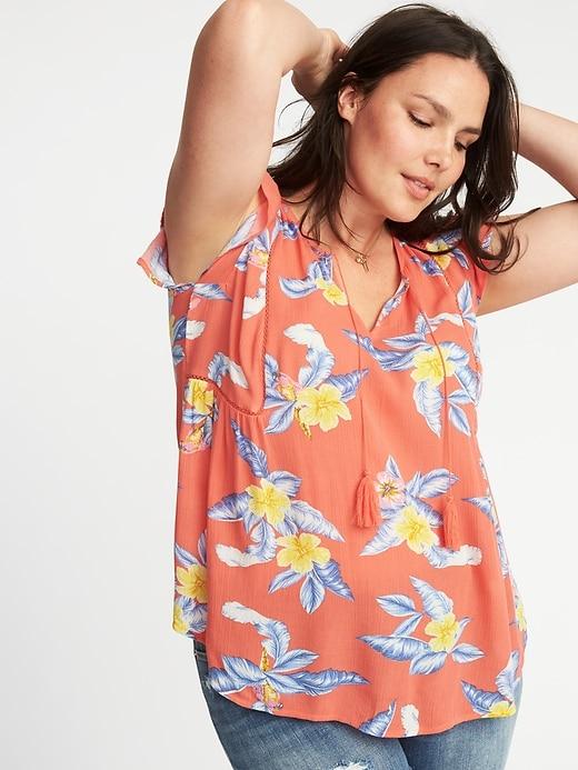 Old Navy Womens Plus-size Flutter-sleeve Swing Top Live Coral Floral Size 3x