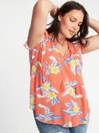 Old Navy Womens Plus-size Flutter-sleeve Swing Top Live Coral Floral Size 3x