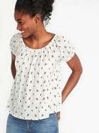 Old Navy Womens Relaxed Bubble-sleeve Top For Women White Print Size Xl