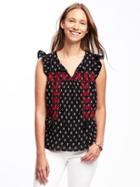 Old Navy Embroidered Flutter Sleeve Swing Top For Women - Black/white Top