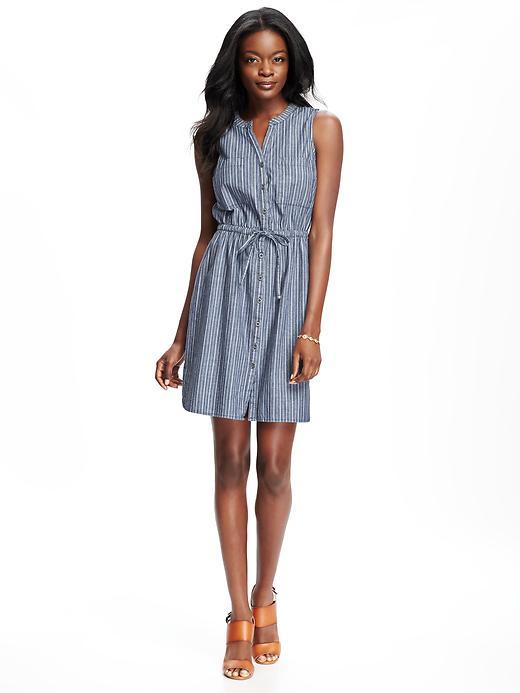 Old Navy Tie Waist Shirt Dress For Women - Blue Stripe