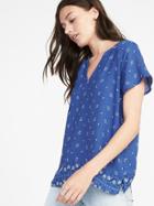 Old Navy Womens Relaxed Flutter-sleeve Top For Women Blue Geometric Size L