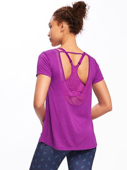 Old Navy Go Dry Ultra Light Mesh Trim Scoop Back Tee For Women - Opulent Iris