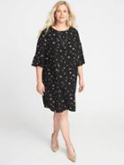 Old Navy Womens Floral-print 3/4-sleeve Plus-size Shift Dress Black Ditsy Floral Size 2x