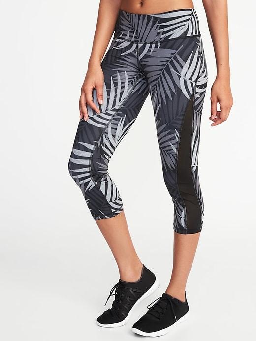 Old Navy Womens Mid-rise Side-mesh Compression Crops Black Print Size M