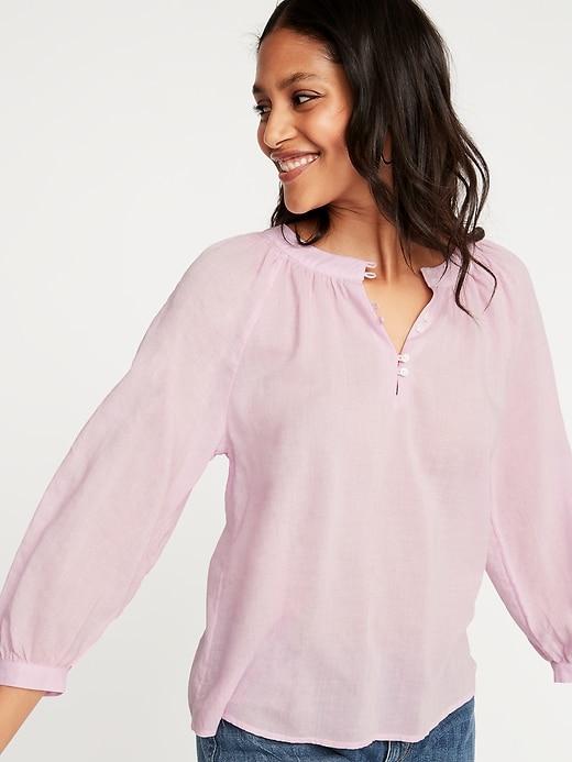 Balloon-sleeve Dobby Blouse For Women