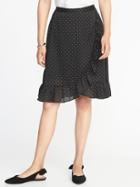 Old Navy Womens Crinkle-crepe Faux-wrap Skirt For Women Black Dots Size M