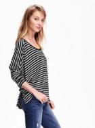 Old Navy Oversized Ribbed Scoop Neck Tee Size S Petite - Black Stripe Top