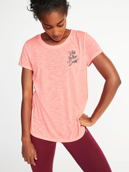 Old Navy Womens Slub-knit Graphic Tulip-hem Tee For Women Melon Shock Neon Size S