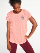 Old Navy Womens Slub-knit Graphic Tulip-hem Tee For Women Melon Shock Neon Size S