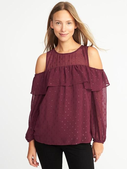 Old Navy Womens Cold-shoulder Sparkle Top For Women Cabernet Size Xs