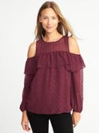 Old Navy Womens Cold-shoulder Sparkle Top For Women Cabernet Size Xs