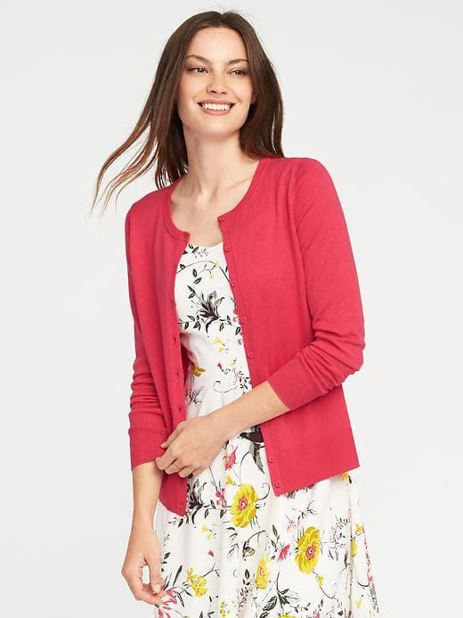 Old Navy Button Front Crew Neck Cardi For Women - Punk Pink