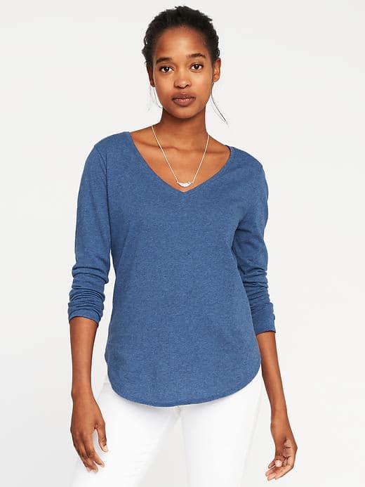 Old Navy Everywear Curved Hem V Neck Tee For Women - Navy Heather