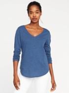 Old Navy Everywear Curved Hem V Neck Tee For Women - Navy Heather