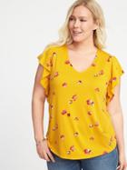 Old Navy Womens Plus-size Ruffle-sleeve Top Yellow Print Size 3x