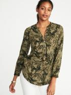 Old Navy Womens Relaxed Twill Popover Shirt For Women Green Palm Leaf Size L
