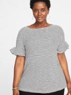 Old Navy Womens Relaxed Plus-size Ruffle-sleeve Top O.n. New Black Stripe Size 1x