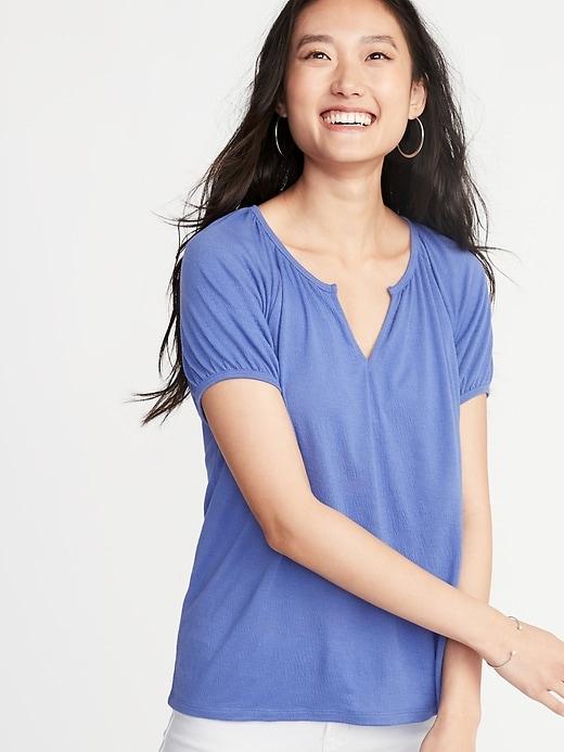 Relaxed Split-neck Textured Top For Women